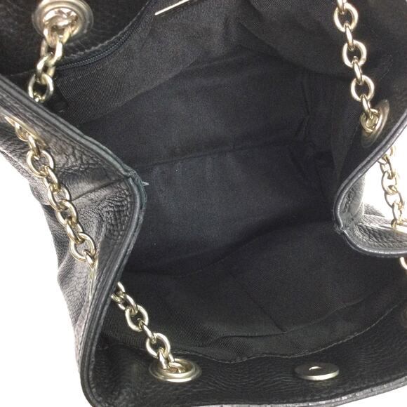 Doncastor Pebbled Leather Chain Link Double Handle Lined Black Bucket Handbag - Picture 6 of 16